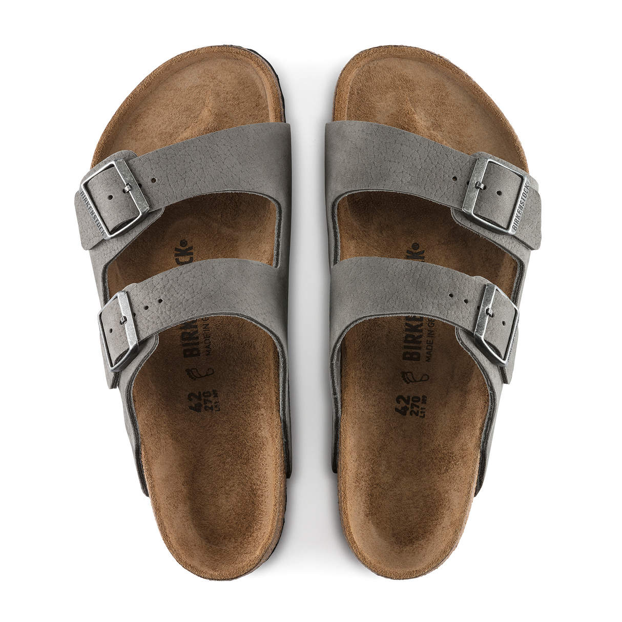 Birkenstock Arizona Slide Sandal (Men) - Desert Buck Whale Gray Nubuck Sandal - Slide - The Heel Shoe Fitters