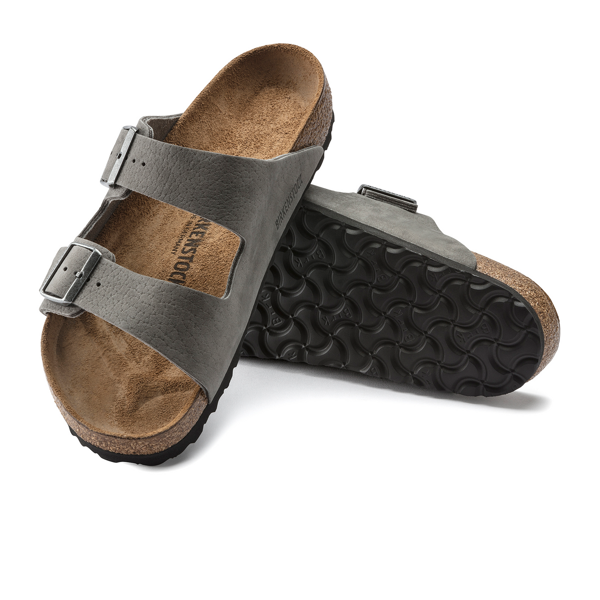 Birkenstock Arizona Slide Sandal (Men) - Desert Buck Whale Gray Nubuck Sandal - Slide - The Heel Shoe Fitters