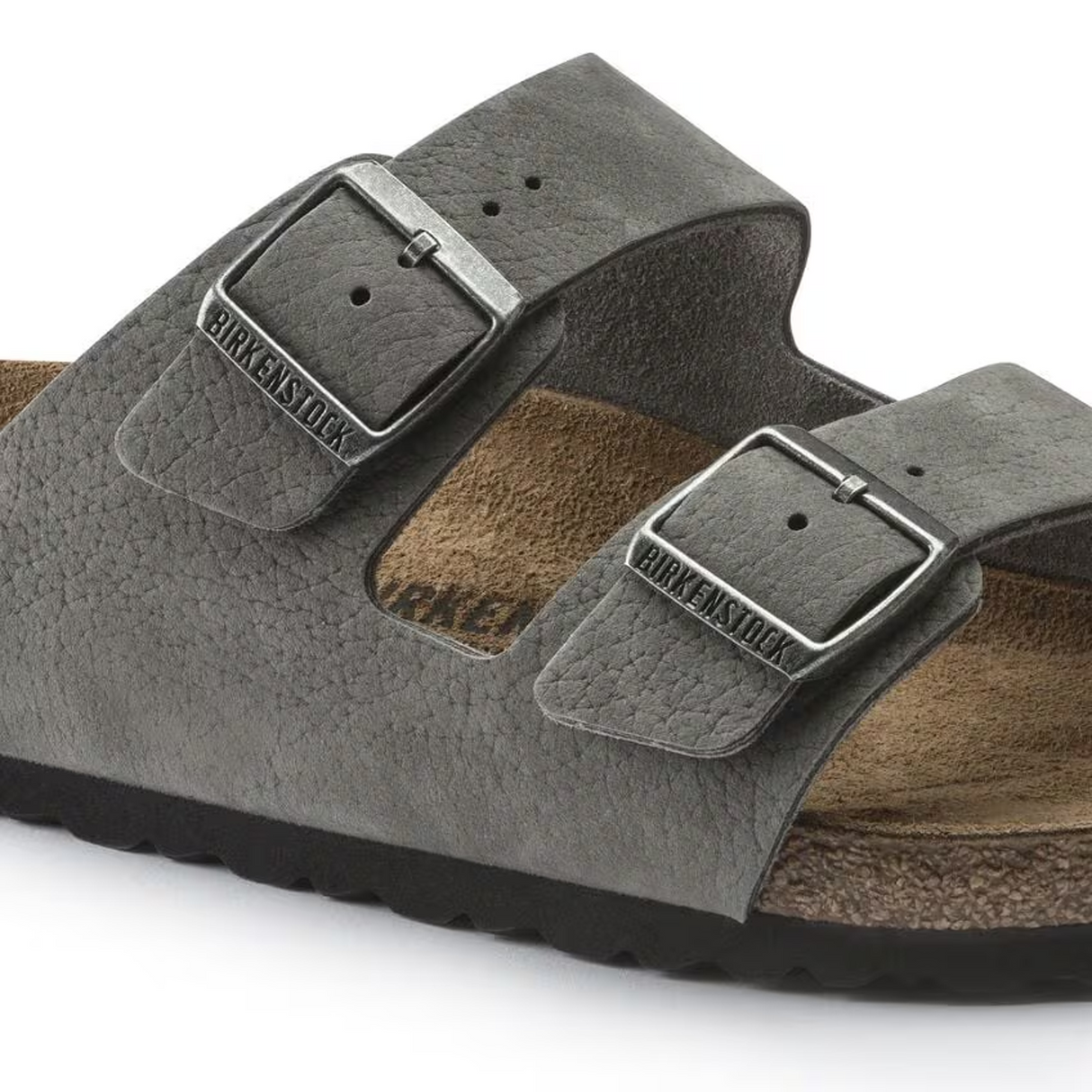 Birkenstock Arizona Slide Sandal (Men) - Desert Buck Whale Gray Nubuck Sandal - Slide - The Heel Shoe Fitters