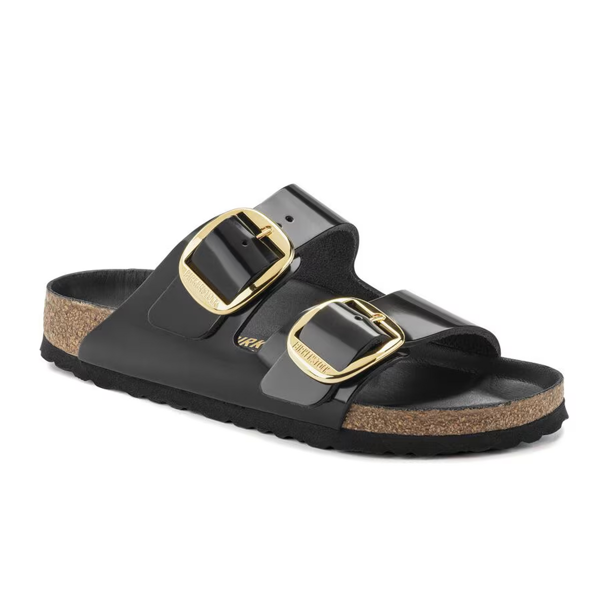 Birkenstock Arizona Big Buckle Narrow Slide Sandal (Women) - High Shine Black Leather Sandal - Slide - The Heel Shoe Fitters