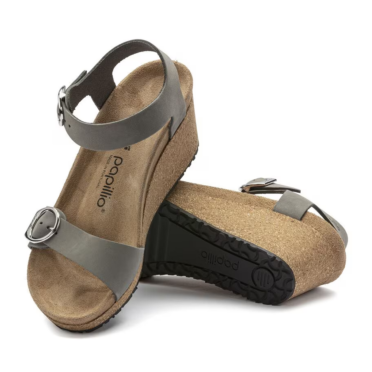 Birkenstock Soley Ring-Buckle Narrow Wedge Sandal (Women) - Dove Gray Nubuck Sandal - Heel/Wedge - The Heel Shoe Fitters