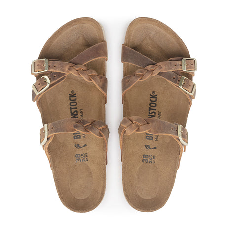 Birkenstock Franca Braid Slide Sandal (Women) - Cognac Oiled Leather