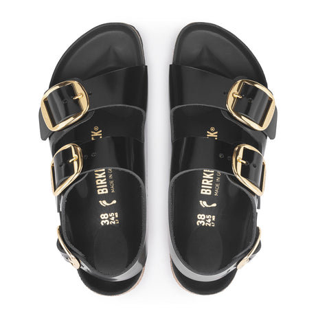 Birkenstock Milano Big Buckle Narrow Backstrap Sandal (Women) - High Shine Black Leather Sandals - Backstrap - The Heel Shoe Fitters