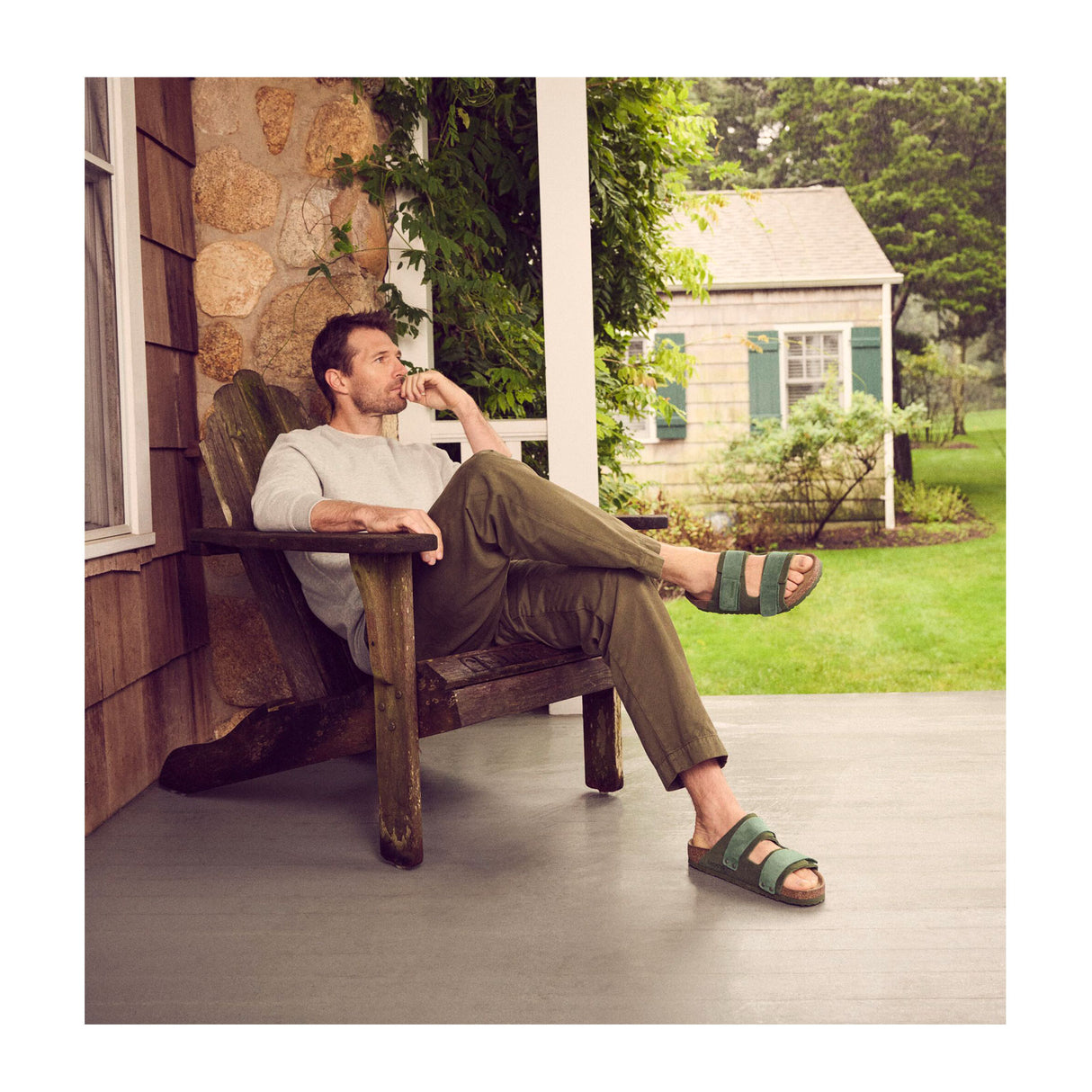 Birkenstock Uji Slide Sandal (Men) - Thyme Suede Sandal - Slide - The Heel Shoe Fitters