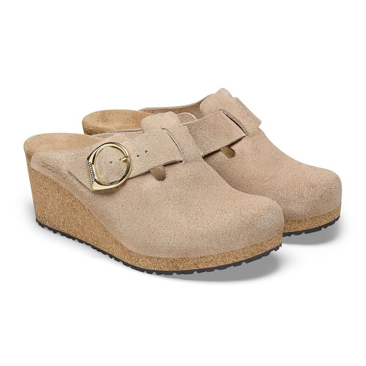 Birkenstock Fanny Ring-Buckle Narrow Wedge Clog (Women) - Warm Sand Suede Dress-Casual - Wedges - The Heel Shoe Fitters