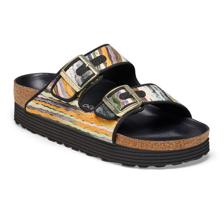 Birkenstock Arizona Platform Narrow Slide Sandal (Women) - Multi Yarn Yellow Wool Sandals - Slide - The Heel Shoe Fitters