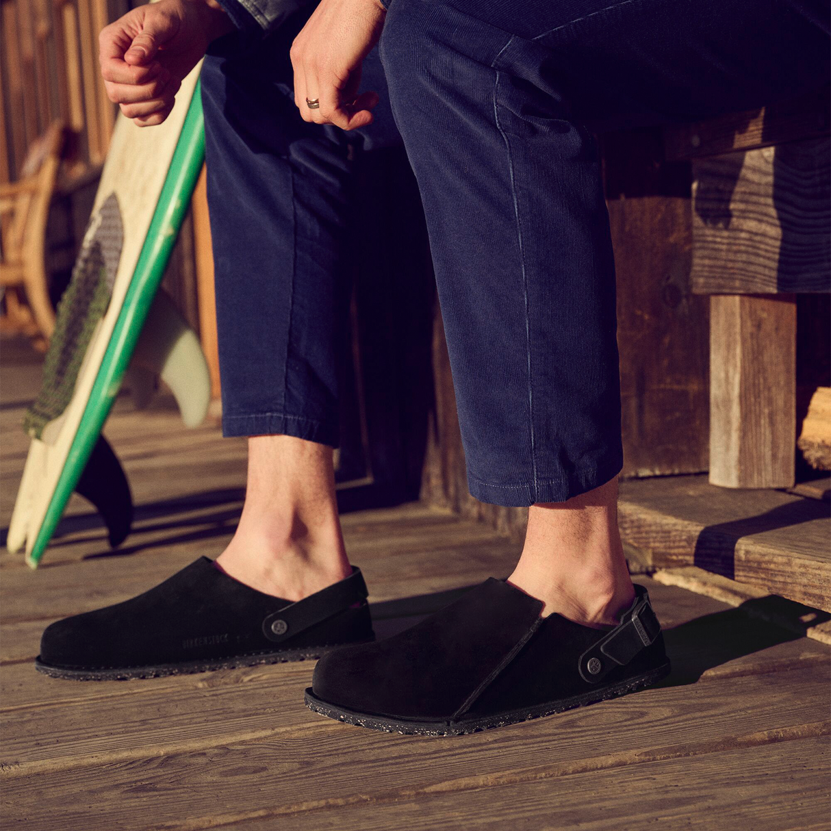 Birkenstock Lutry Slipper (Men) - Black Suede Dress-Casual - Clogs & Mules - The Heel Shoe Fitters