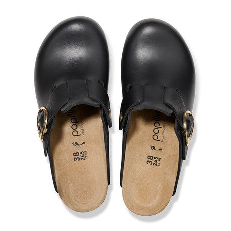 Birkenstock Fanny Ring-Buckle Narrow Wedge (Women) - Black Leather Dress-Casual - Heels - The Heel Shoe Fitters