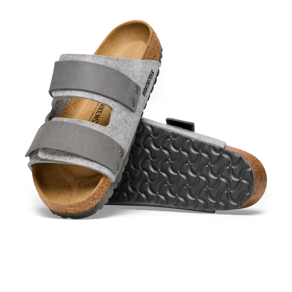 Birkenstock Uji Slide Sandal (Men) - Light Gray Leather/Iron Wool Sandal - Slide - The Heel Shoe Fitters