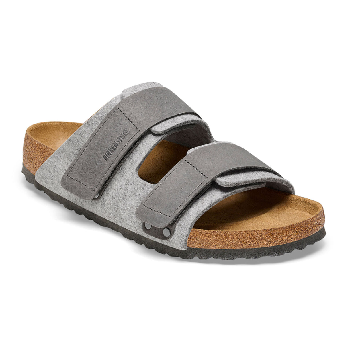 Birkenstock Uji Slide Sandal (Men) - Light Gray Leather/Iron Wool Sandal - Slide - The Heel Shoe Fitters