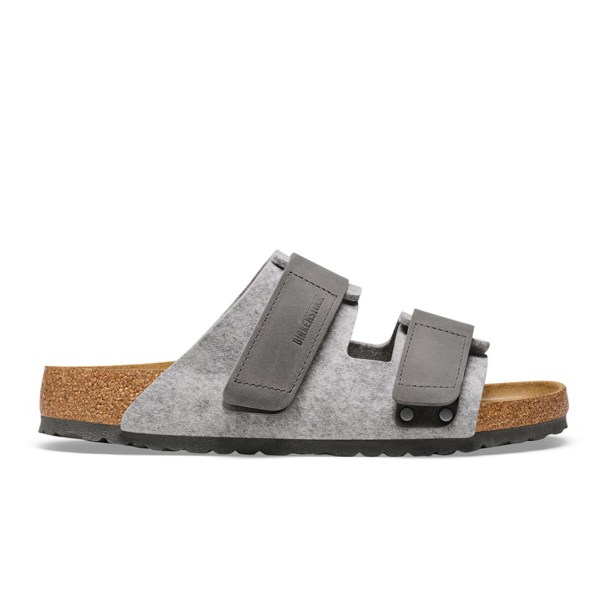 Birkenstock Uji Slide Sandal (Men) - Light Gray Leather/Iron Wool Sandal - Slide - The Heel Shoe Fitters