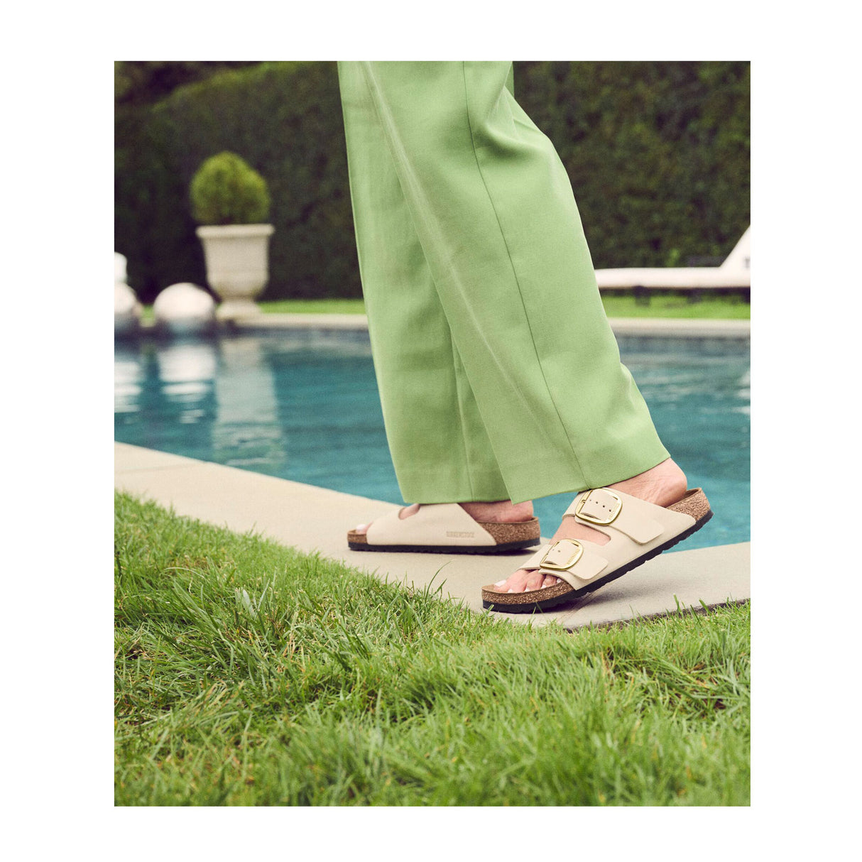 Birkenstock Arizona Big Buckle Narrow Slide Sandal (Women) - High Shine Ecru Leather Sandal - Slide - The Heel Shoe Fitters