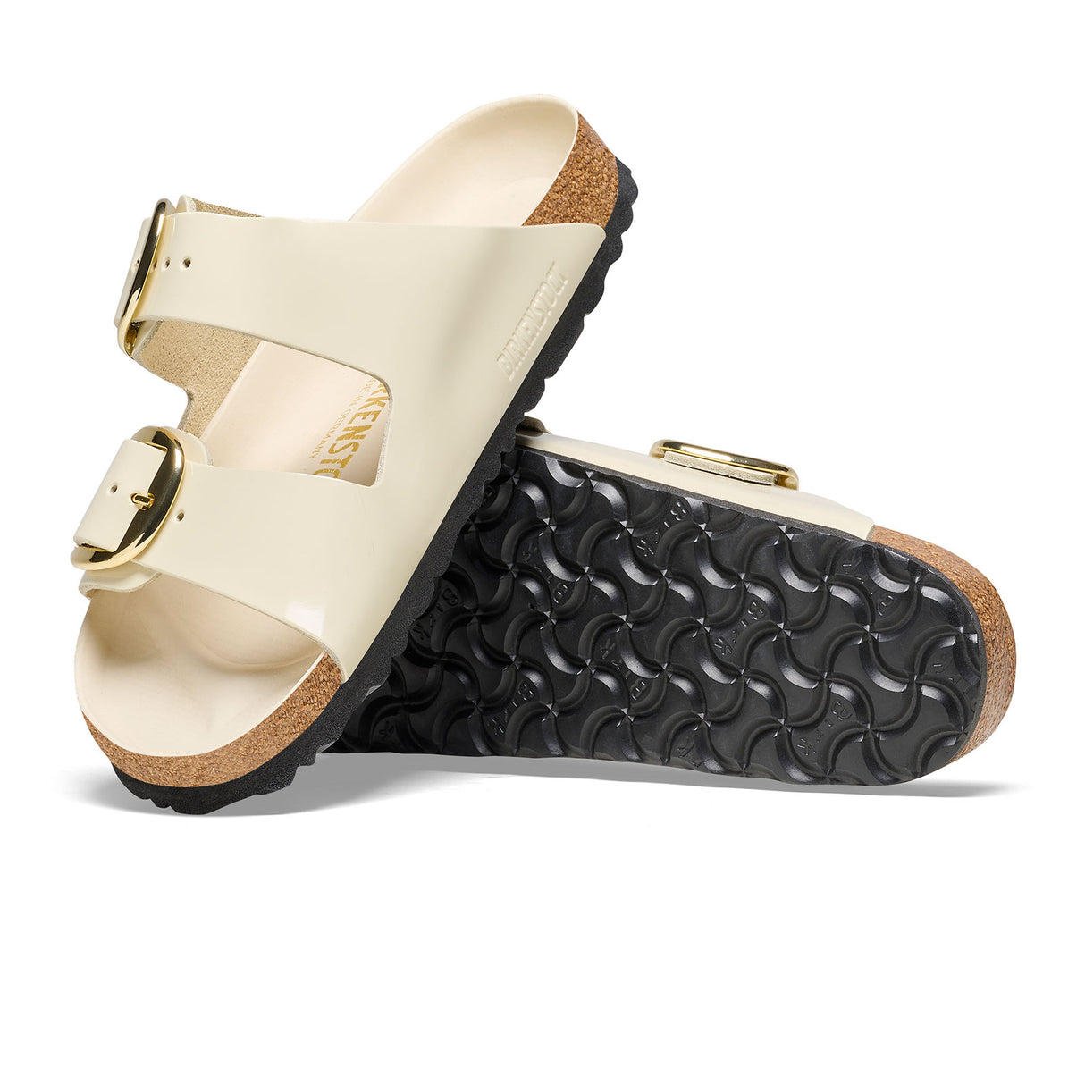 Birkenstock Arizona Big Buckle Narrow Slide Sandal (Women) - High Shine Ecru Leather Sandal - Slide - The Heel Shoe Fitters