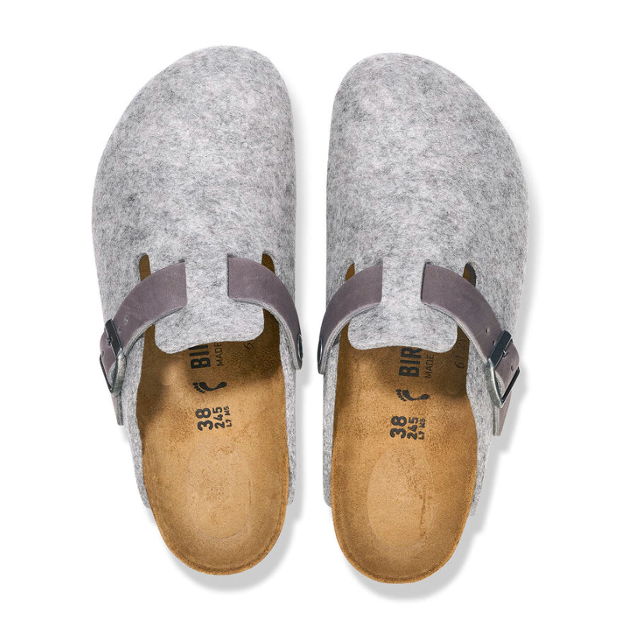 Birkenstock Boston Clog (Men) - Light Gray Leather/Iron Wool Dress-Casual - Clogs & Mules - The Heel Shoe Fitters