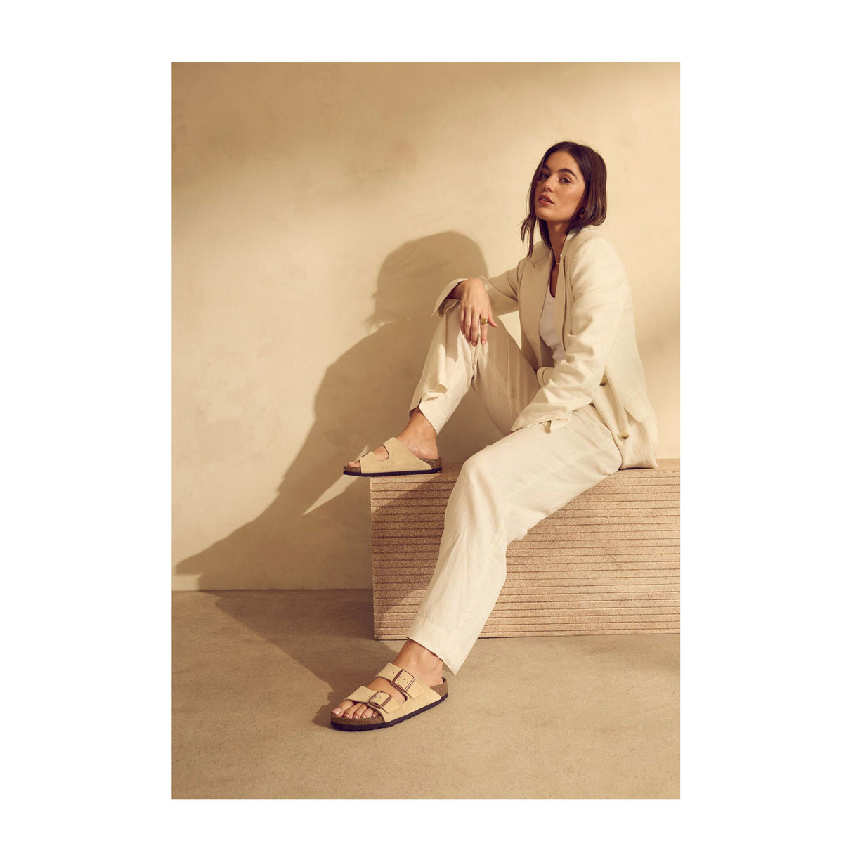 Birkenstock Arizona Narrow Slide Sandal (Women) - Latte Cream Suede Sandal - Slide - The Heel Shoe Fitters