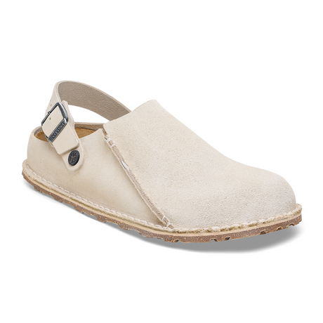 Birkenstock Lutry (Women) - Eggshell Suede Dress Casual - Clogs & Mules - The Heel Shoe Fitters
