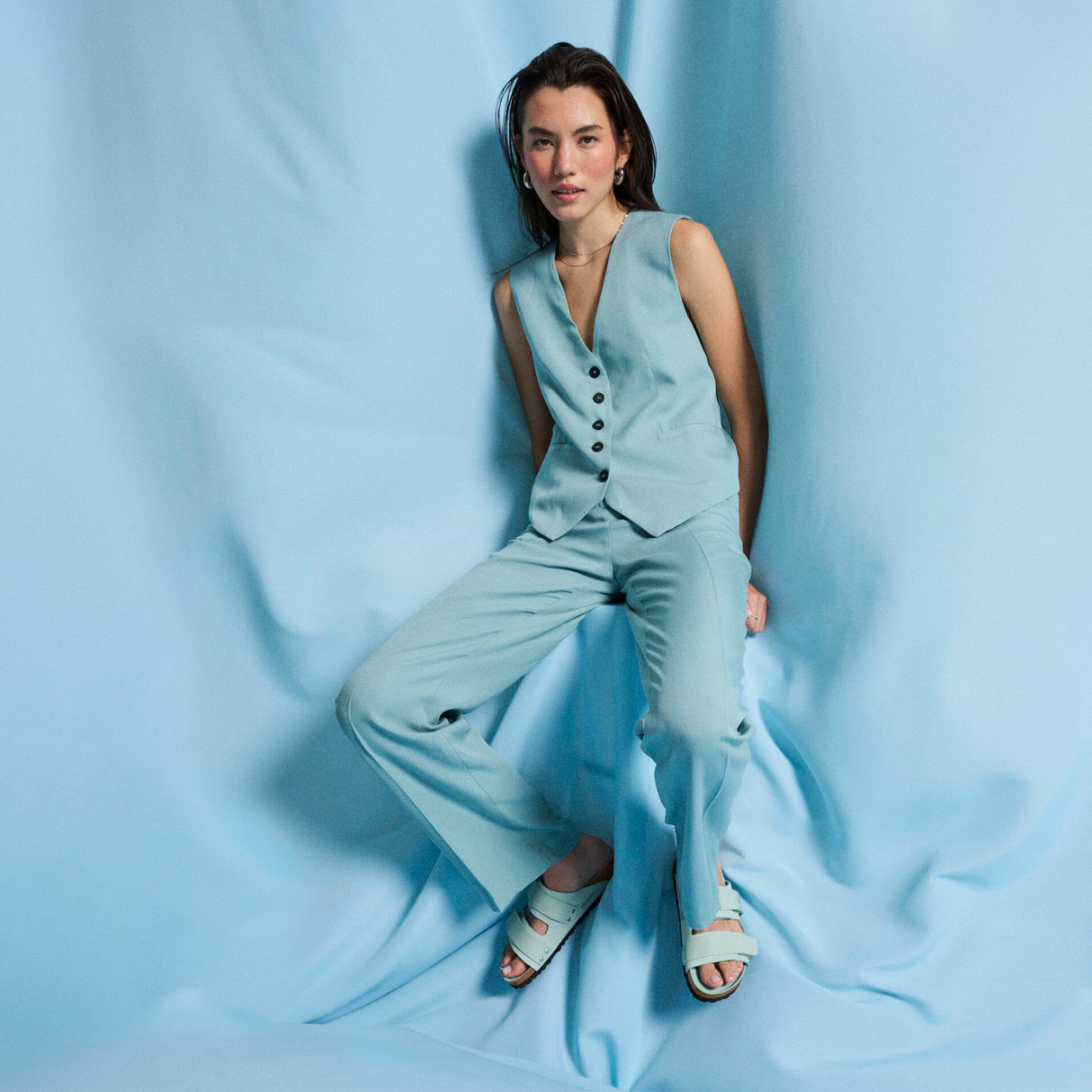 Birkenstock Uji Hex Narrow Slide Sandal (Women) - High Shine Surf Green Nubuck Sandal - Slide - The Heel Shoe Fitters