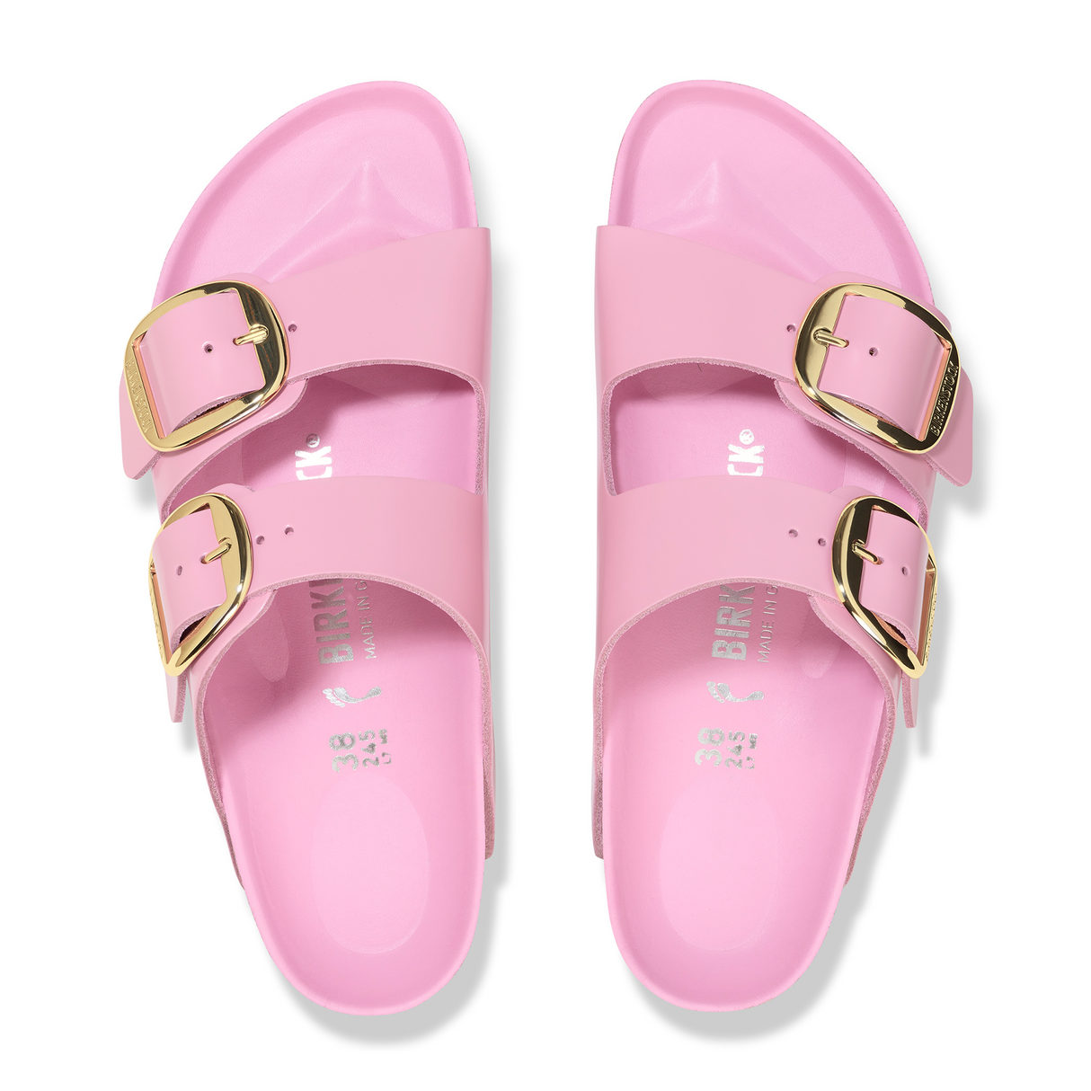 Birkenstock Arizona Big Buckle Slide Sandal (Women) - High Shine Fondant Pink Leather Sandal - Slide - The Heel Shoe Fitters