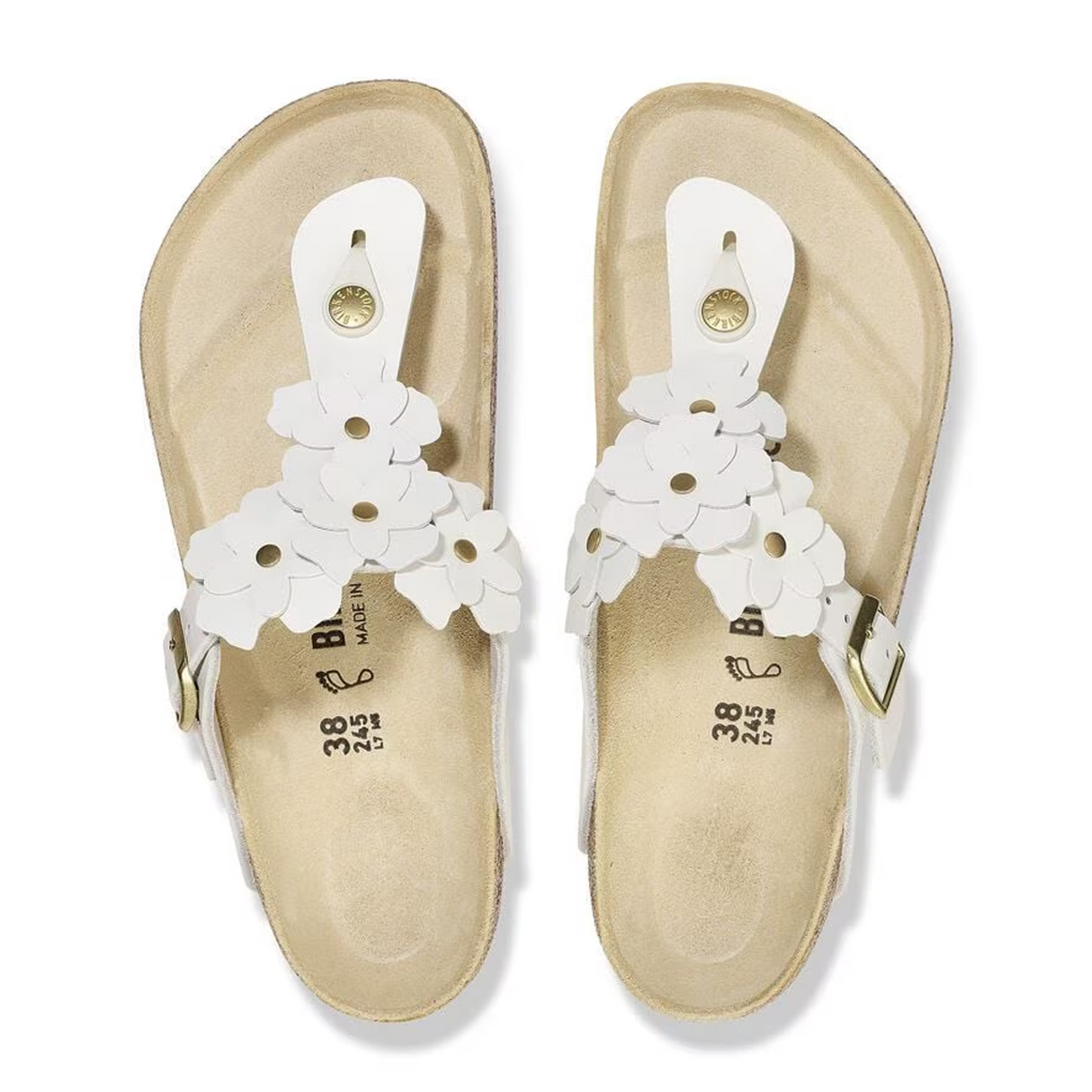 Birkenstock Gizeh Flowers Sandal (Women) - White Leather Sandal - Thong - The Heel Shoe Fitters