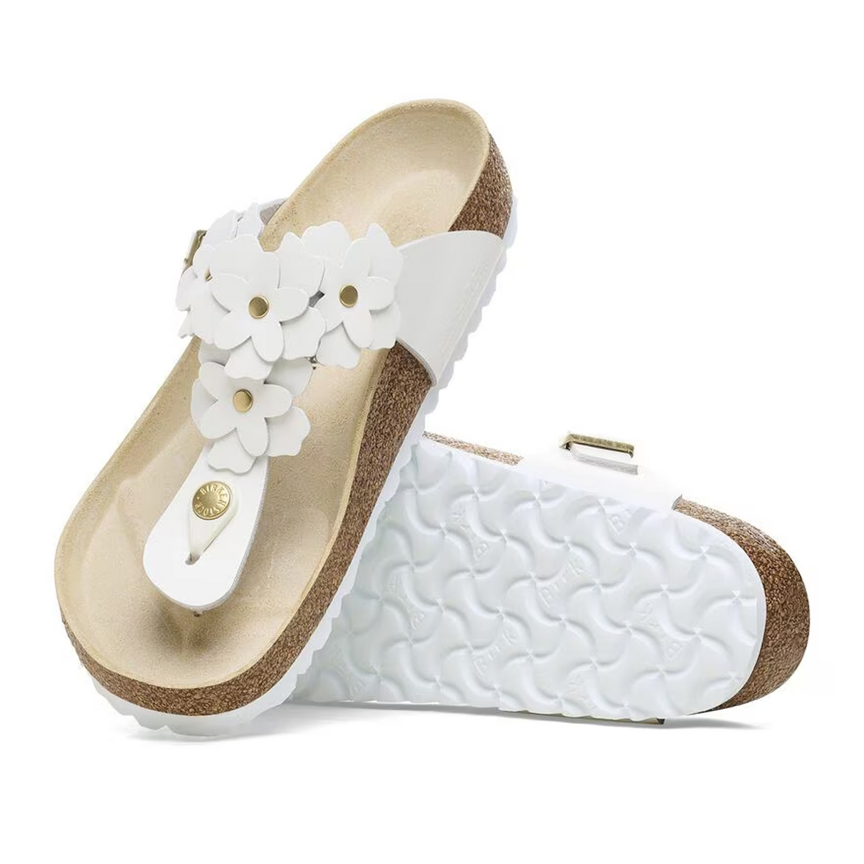Birkenstock Gizeh Flowers Sandal (Women) - White Leather Sandal - Thong - The Heel Shoe Fitters