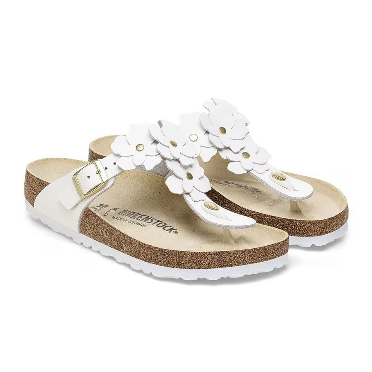 Birkenstock Gizeh Flowers Sandal (Women) - White Leather Sandal - Thong - The Heel Shoe Fitters