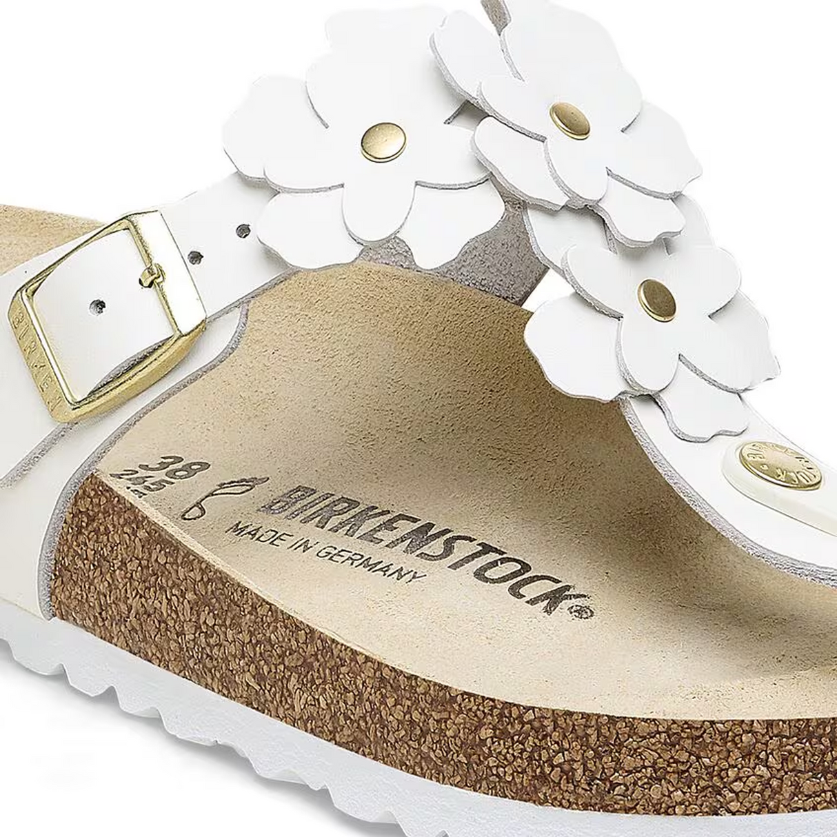 Birkenstock Gizeh Flowers Sandal (Women) - White Leather Sandal - Thong - The Heel Shoe Fitters