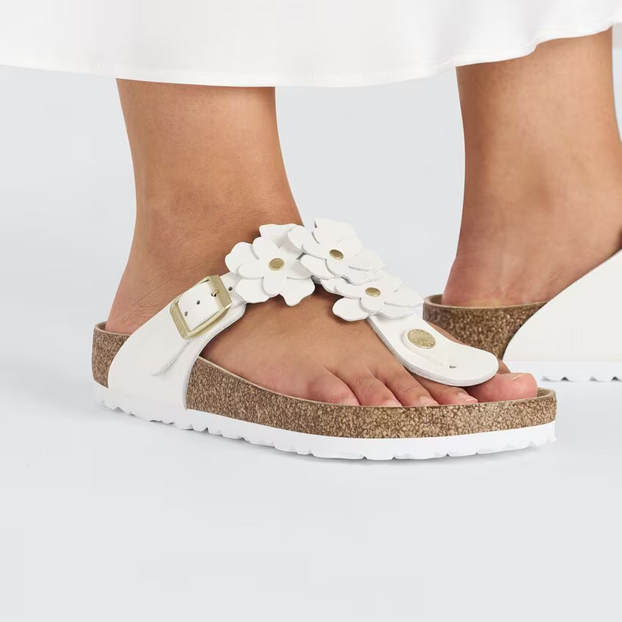 Birkenstock Gizeh Flowers Sandal (Women) - White Leather Sandal - Thong - The Heel Shoe Fitters