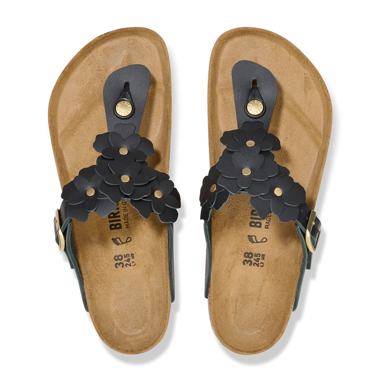 Birkenstock Gizeh Flowers Sandal (Women) - Black Leather Sandal - Thong - The Heel Shoe Fitters