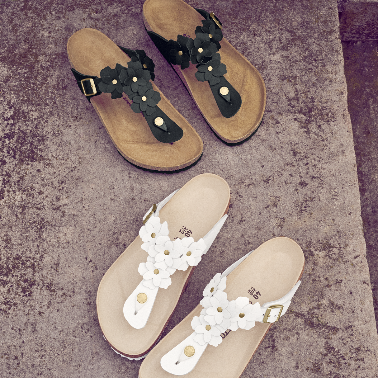 Birkenstock Gizeh Flowers Sandal (Women) - Black Leather Sandal - Thong - The Heel Shoe Fitters