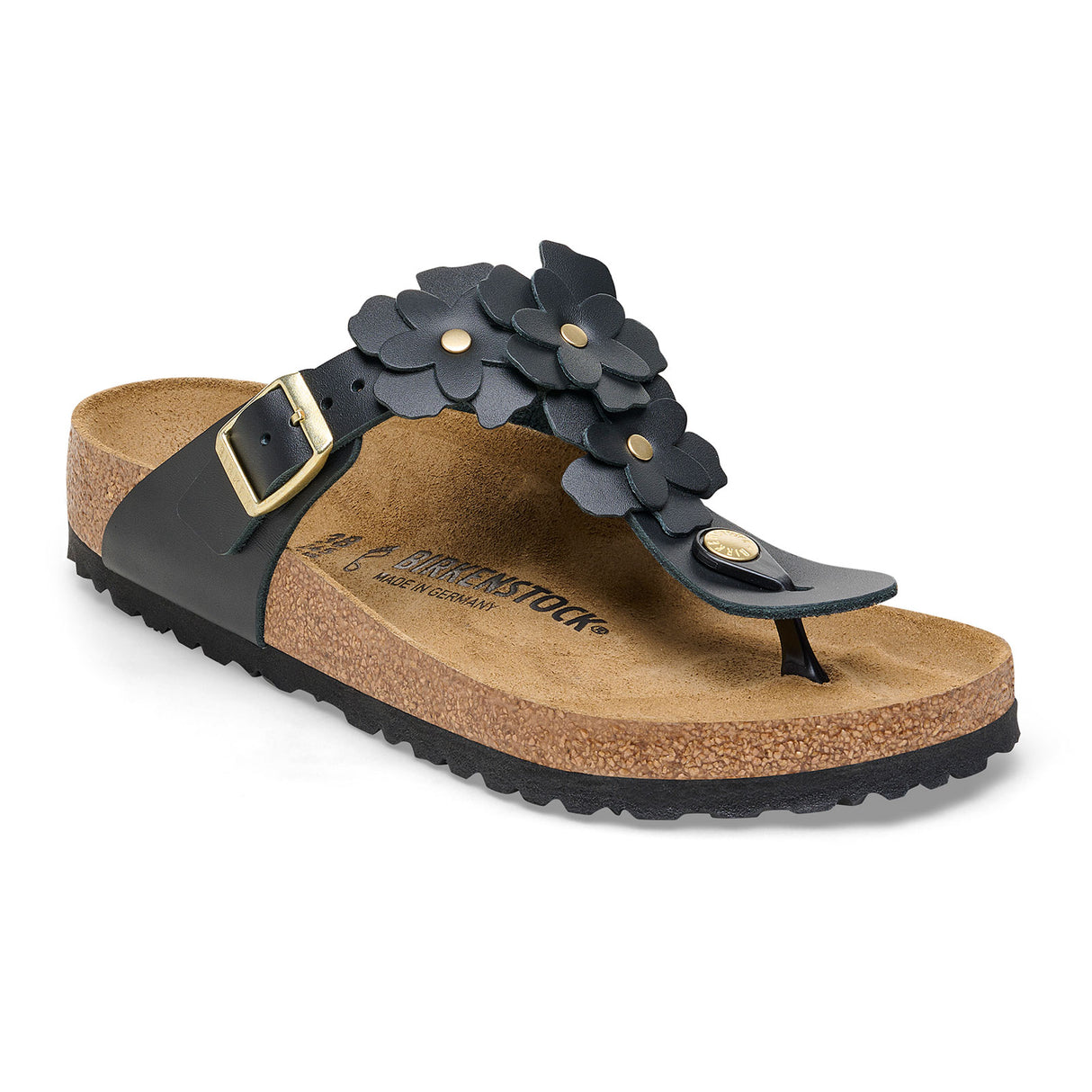 Birkenstock Gizeh Flowers Sandal (Women) - Black Leather Sandal - Thong - The Heel Shoe Fitters