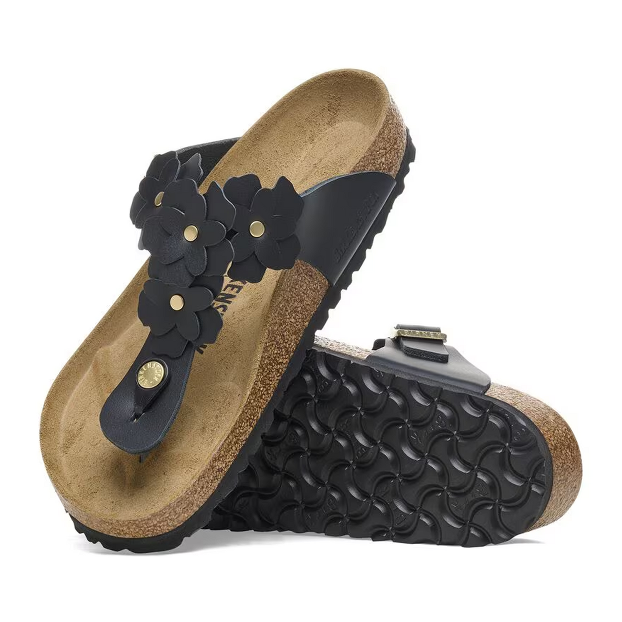 Birkenstock Gizeh Flowers Sandal (Women) - Black Leather Sandal - Thong - The Heel Shoe Fitters
