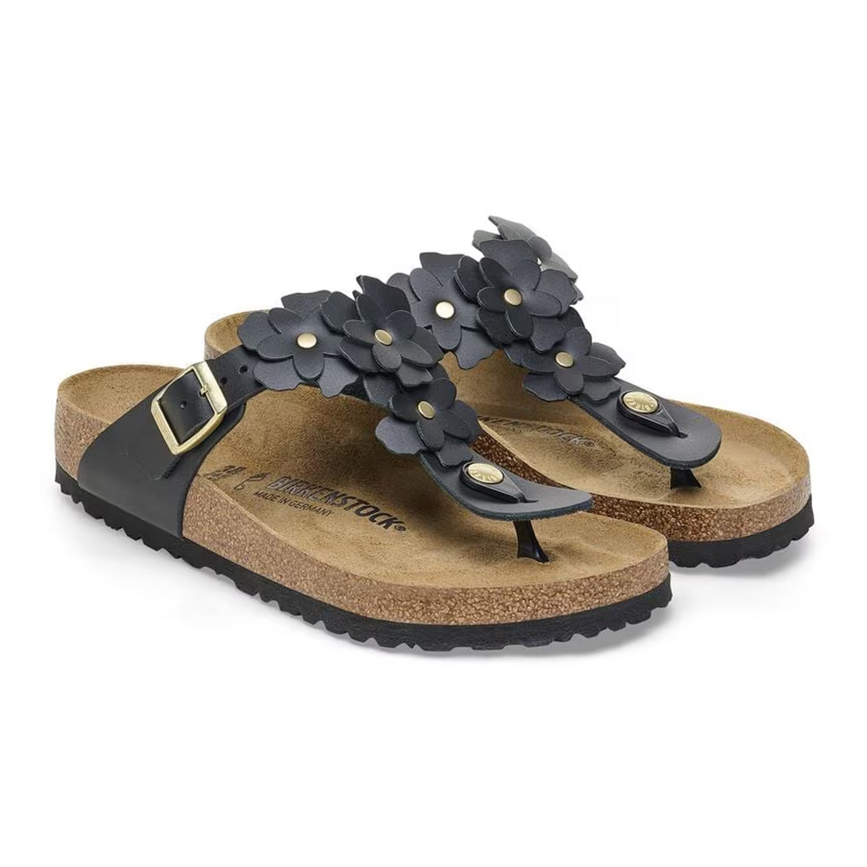 Birkenstock Gizeh Flowers Sandal (Women) - Black Leather Sandal - Thong - The Heel Shoe Fitters