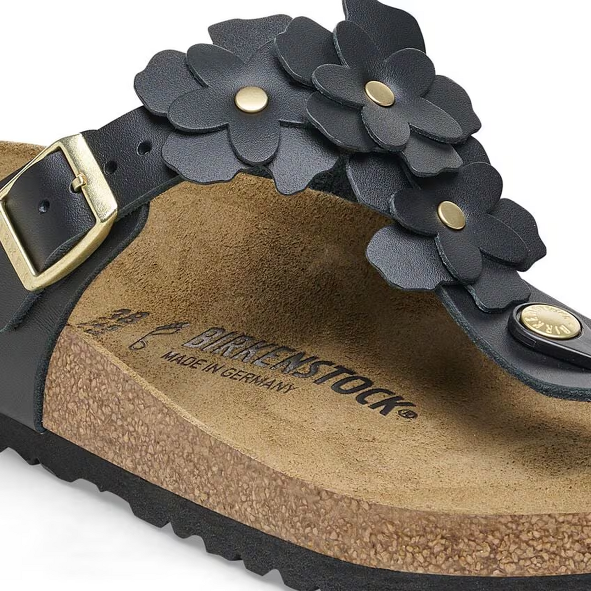 Birkenstock Gizeh Flowers Sandal (Women) - Black Leather Sandal - Thong - The Heel Shoe Fitters