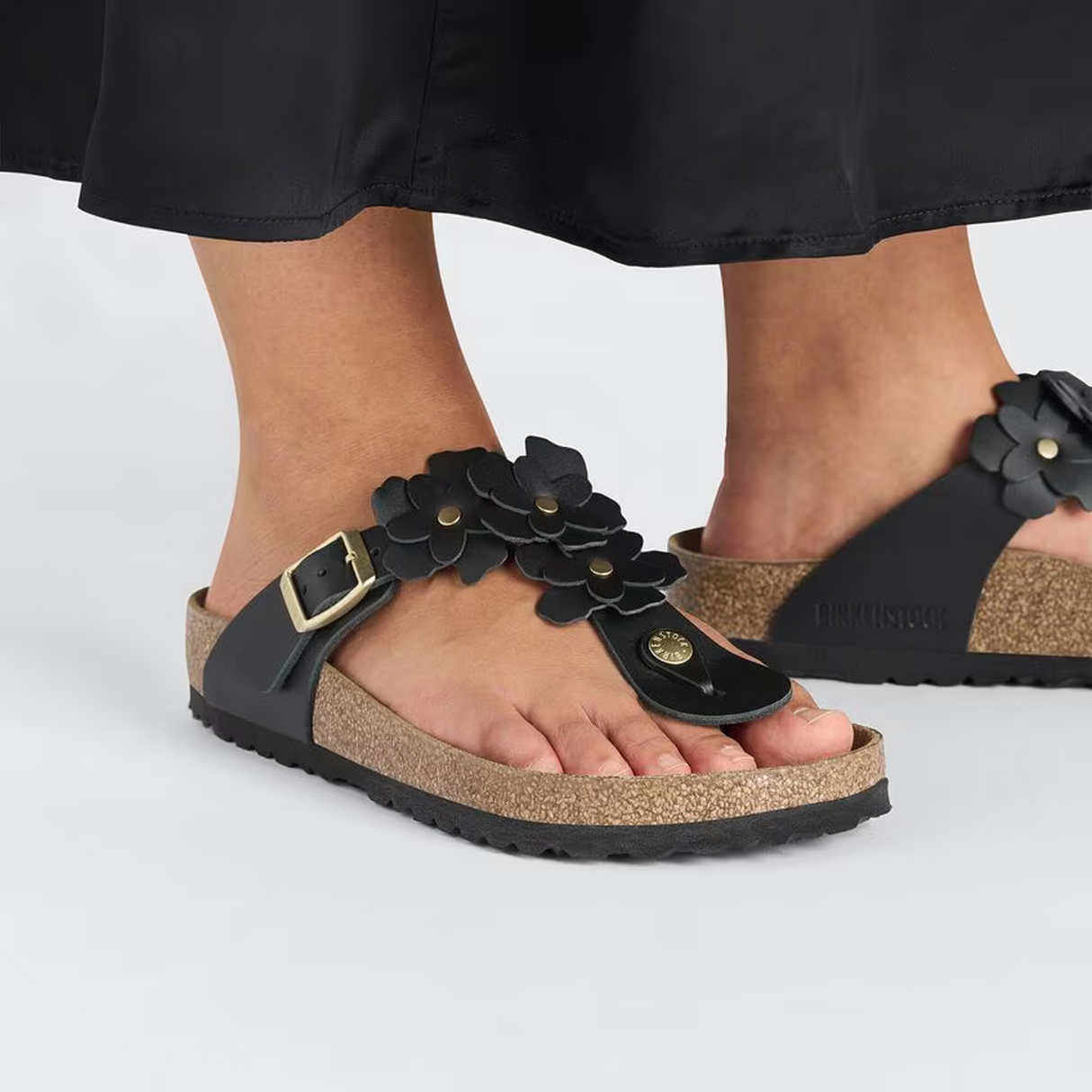Birkenstock Gizeh Flowers Sandal (Women) - Black Leather Sandal - Thong - The Heel Shoe Fitters