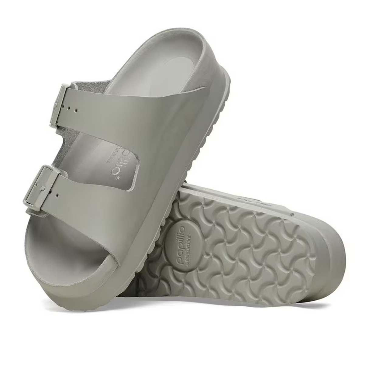 Birkenstock Arizona Exquisite Flex Platform Narrow Slide Sandal (Women) - Mineral Gray Leather Sandal - Slide - The Heel Shoe Fitters