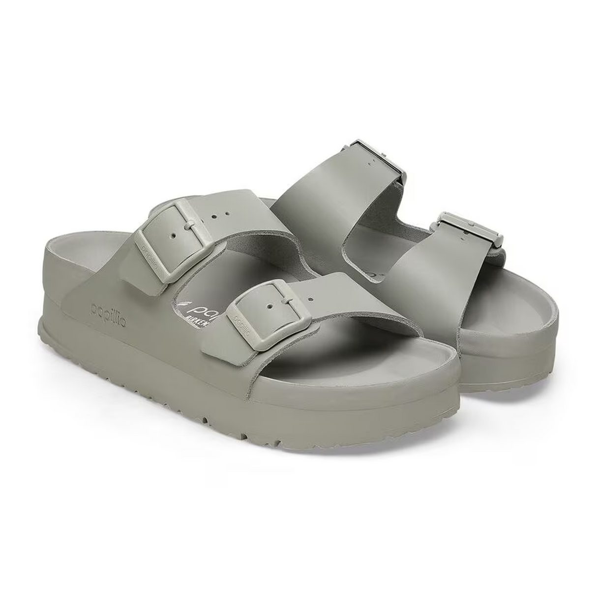 Birkenstock Arizona Exquisite Flex Platform Narrow Slide Sandal (Women) - Mineral Gray Leather Sandal - Slide - The Heel Shoe Fitters