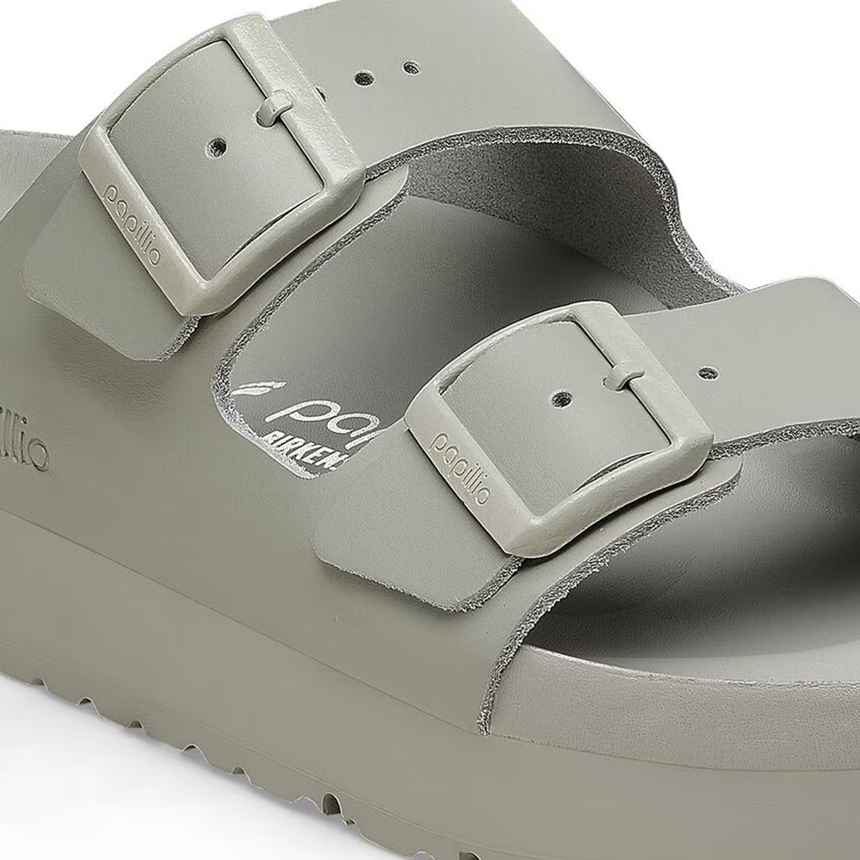 Birkenstock Arizona Exquisite Flex Platform Narrow Slide Sandal (Women) - Mineral Gray Leather Sandal - Slide - The Heel Shoe Fitters