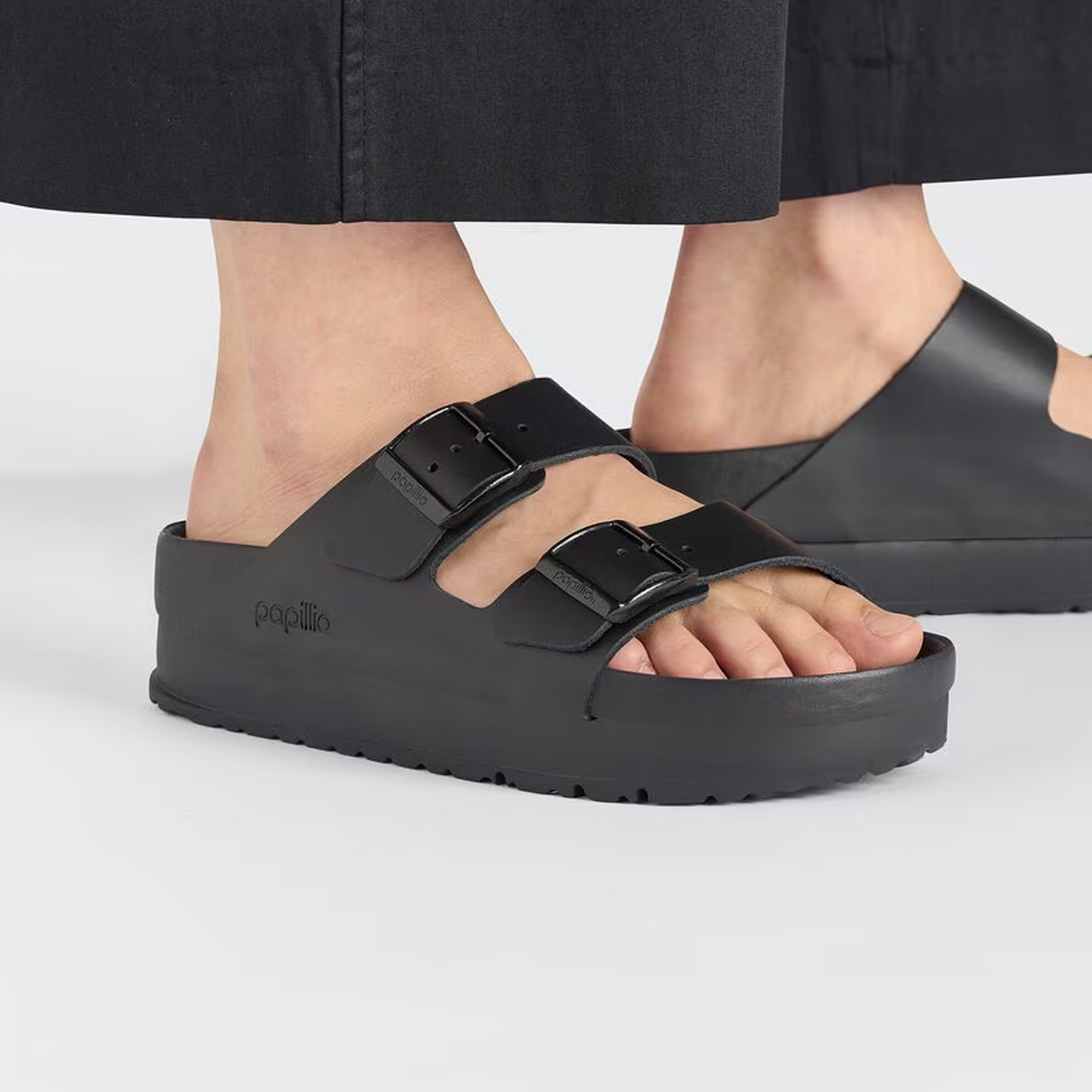 Birkenstock Arizona Flex Platform Narrow Slide Sandal (Women) - Black Leather Sandal - Slide - The Heel Shoe Fitters