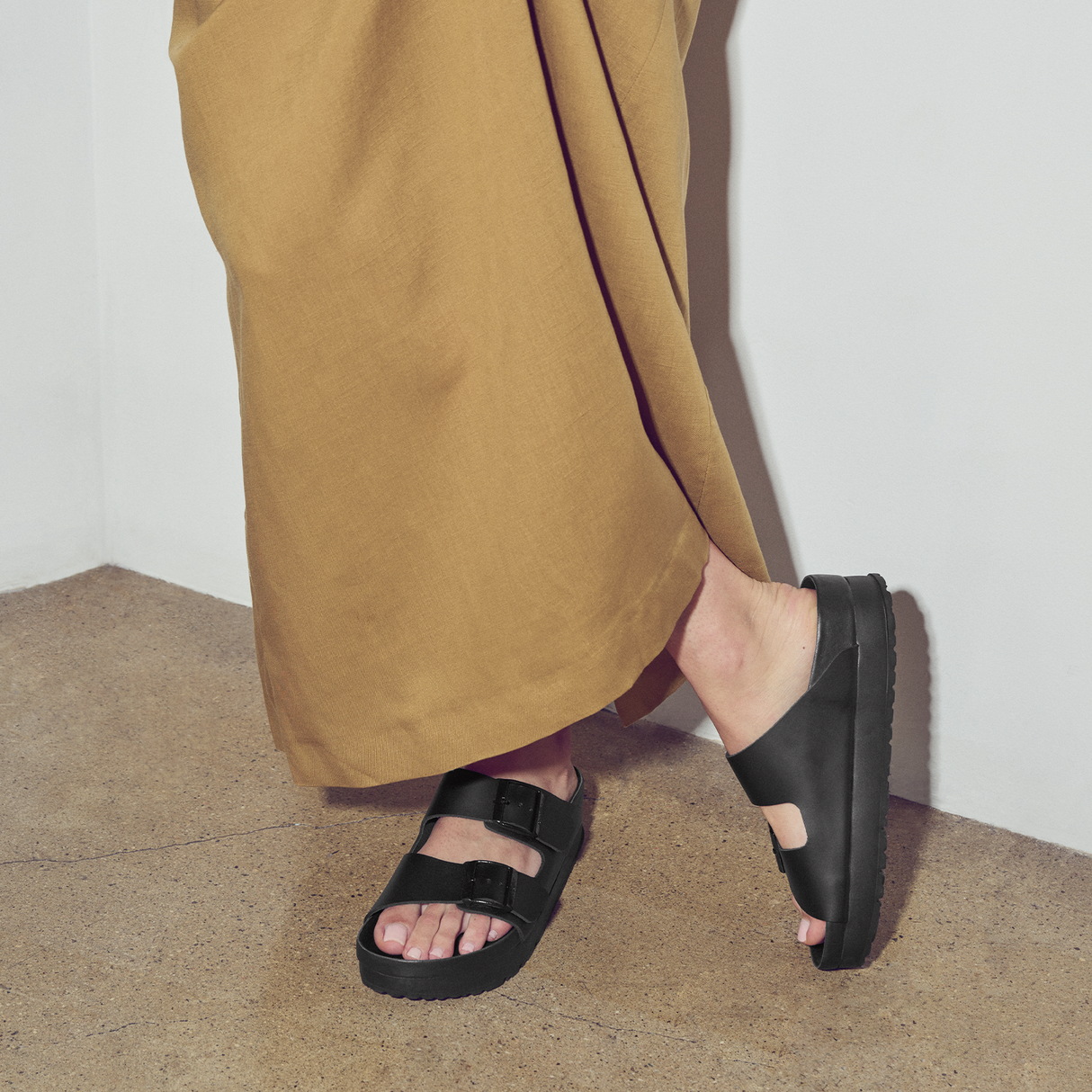 Birkenstock Arizona Flex Platform Narrow Slide Sandal (Women) - Black Leather Sandal - Slide - The Heel Shoe Fitters