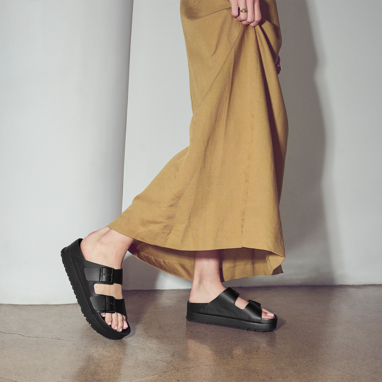 Birkenstock Arizona Flex Platform Narrow Slide Sandal (Women) - Black Leather Sandal - Slide - The Heel Shoe Fitters