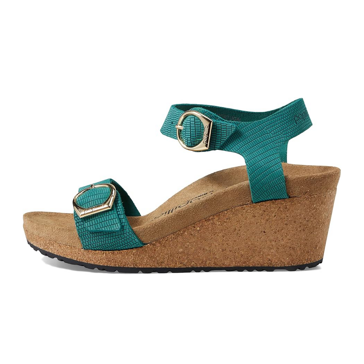 Birkenstock Soley Narrow Wedge Sandal (Women) - Embossed Biscay Bay Nubuck Sandal - Heel/Wedge - The Heel Shoe Fitters