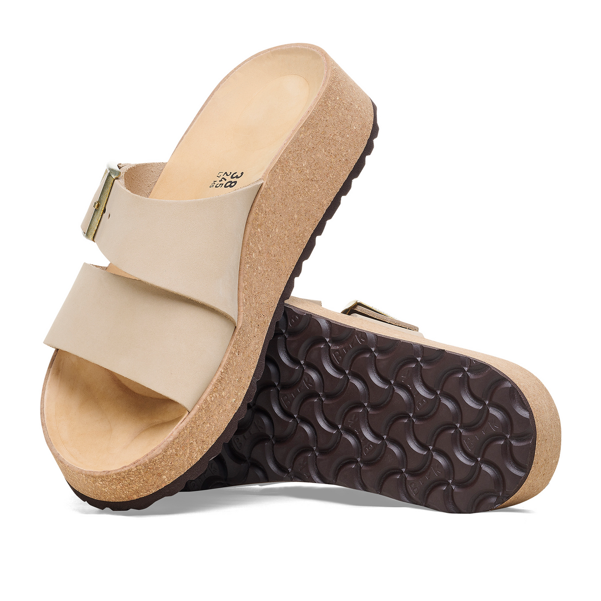 Birkenstock Almina Narrow Slide Sandal (Women) - Sandcastle Nubuck Sandal - Heel/Wedge - The Heel Shoe Fitters