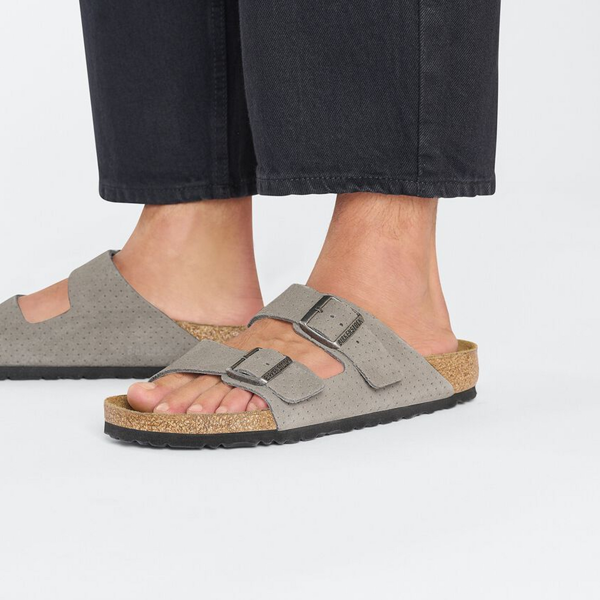 Birkenstock Arizona Slide Sandal (Men) - Dotted Stone Coin Suede Sandal - Slide - The Heel Shoe Fitters