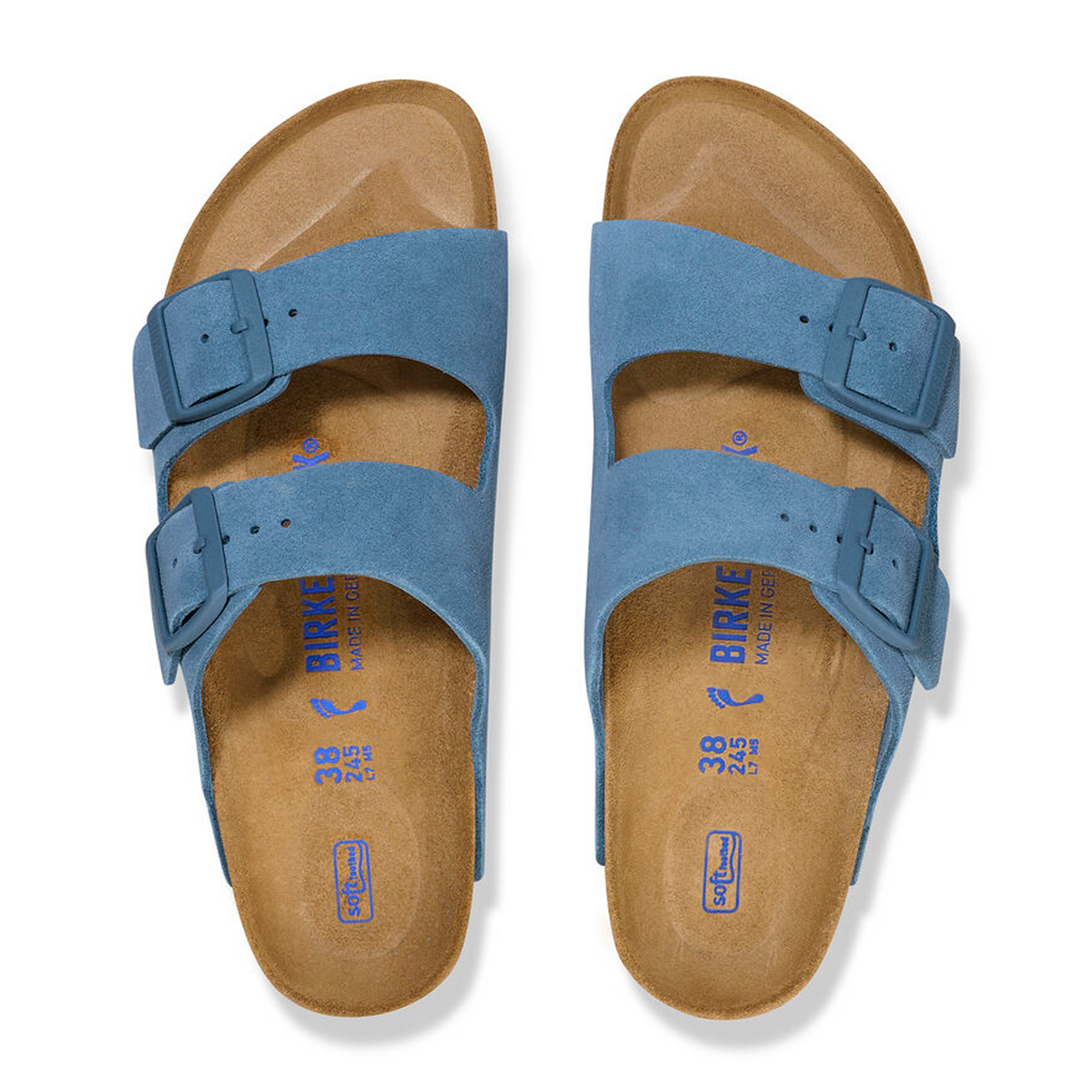 Birkenstock Arizona Soft Footbed Slide Sandal (Men) - Elemental Blue Suede Sandal - Slide - The Heel Shoe Fitters