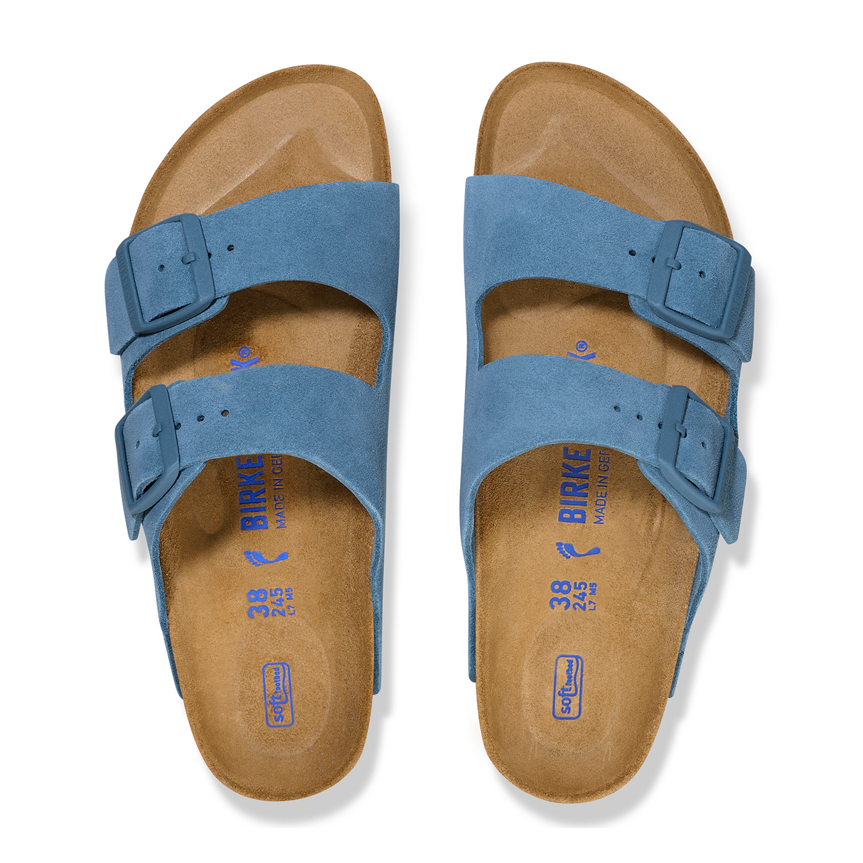 Birkenstock Arizona Soft Footbed Slide Sandal (Women) - Elemental Blue Suede Sandal - Slide - The Heel Shoe Fitters