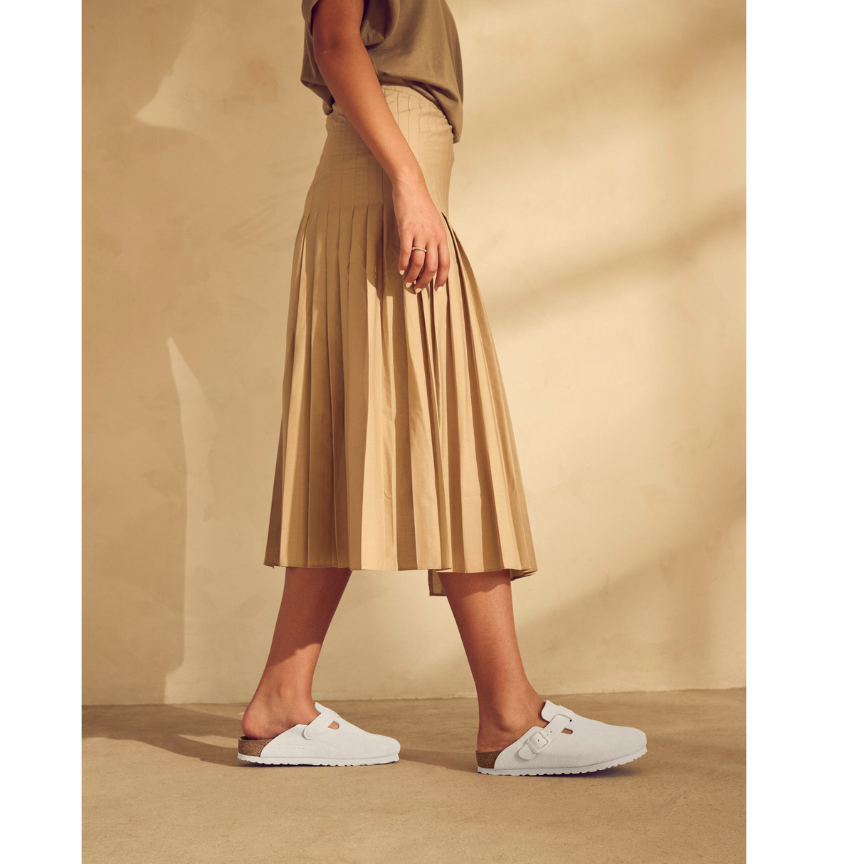 Birkenstock Boston Soft Footbed Narrow Clog (Women) - Antique White Suede Dress-Casual - Clogs & Mules - The Heel Shoe Fitters