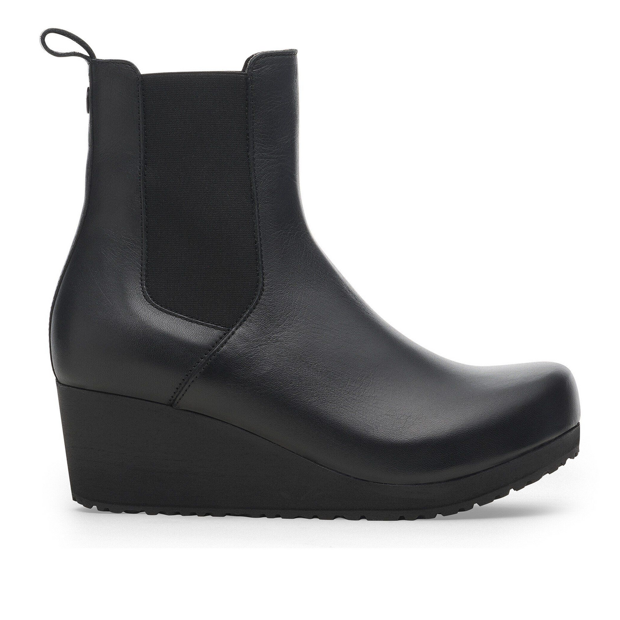 Birkenstock Ebba Narrow Chelsea Wedge Boot (Women) - Black Leather Boots - Casual - Low - The Heel Shoe Fitters