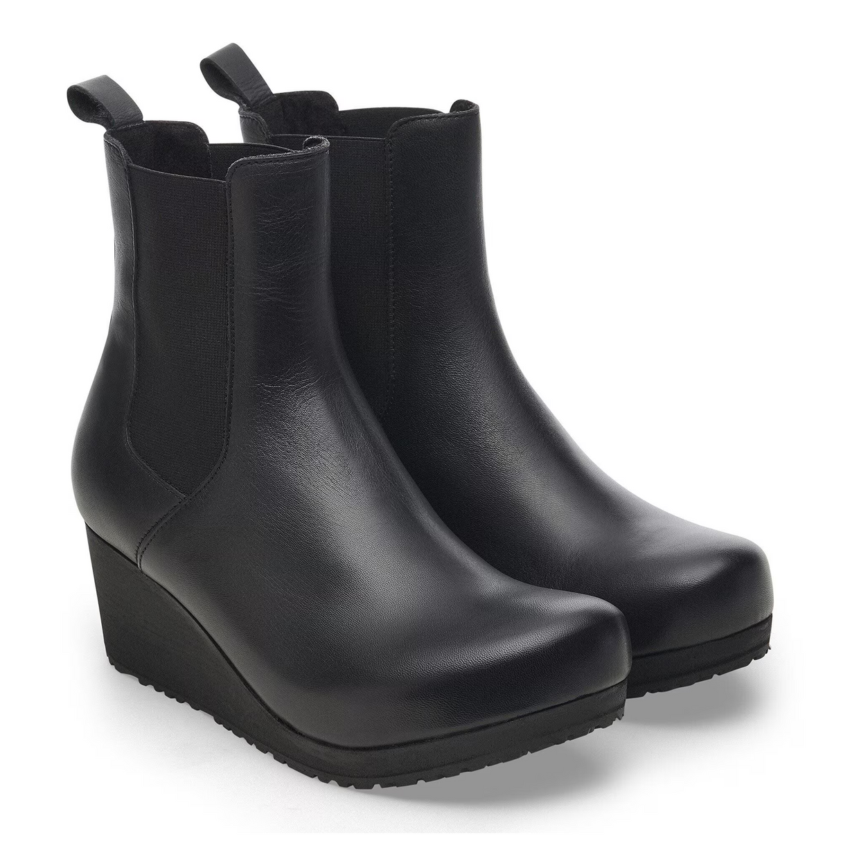 Birkenstock Ebba Narrow Chelsea Wedge Boot (Women) - Black Leather Boots - Casual - Low - The Heel Shoe Fitters