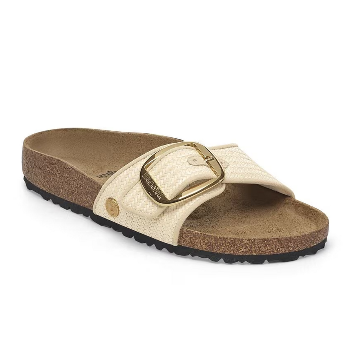Birkenstock Madrid Big Buckle Narrow Slide Sandal (Women) - Raffia Natural Sandal - Slide - The Heel Shoe Fitters