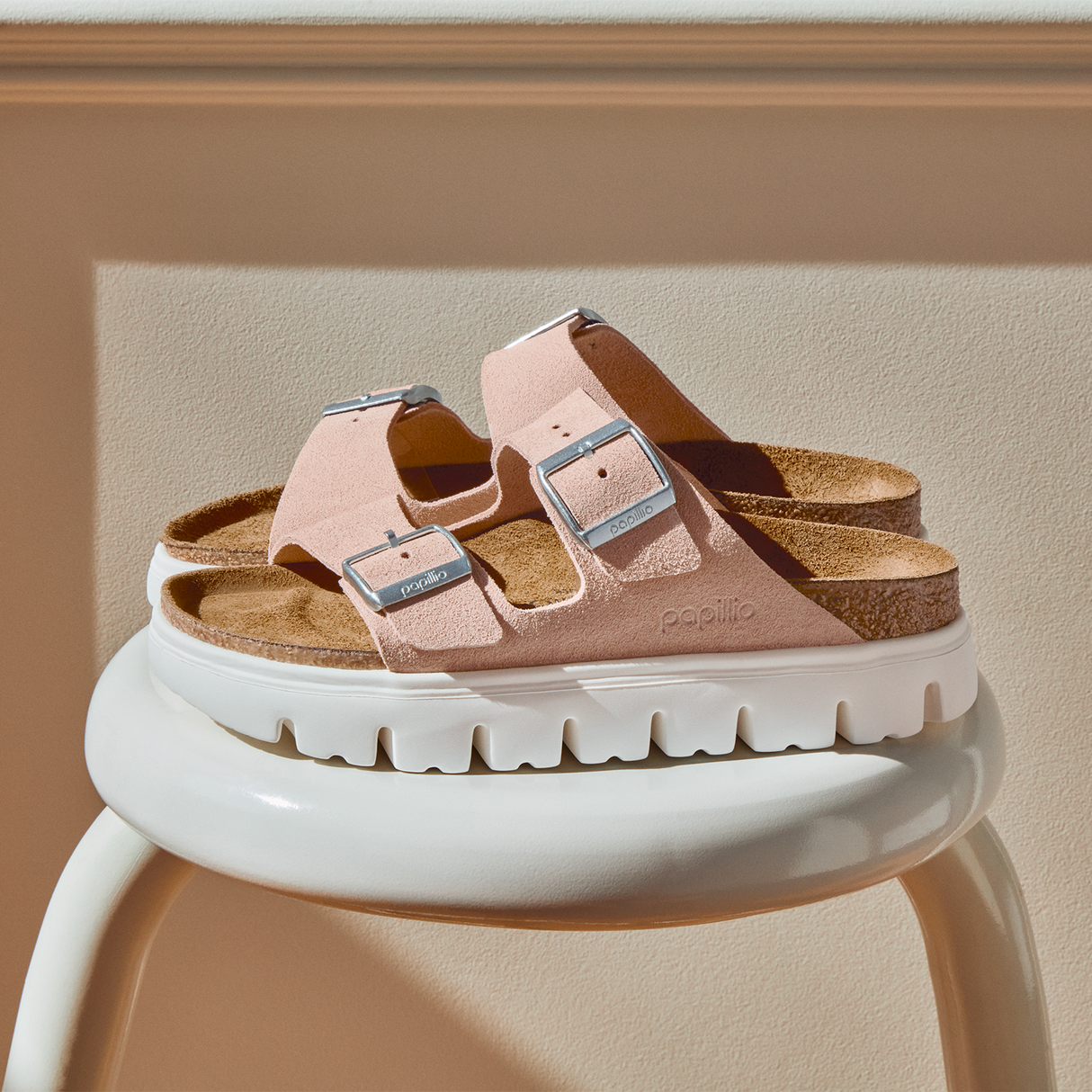 Birkenstock Arizona Chunky Narrow Slide Sandal (Women) - Light Rose Suede Sandal - Slide - The Heel Shoe Fitters